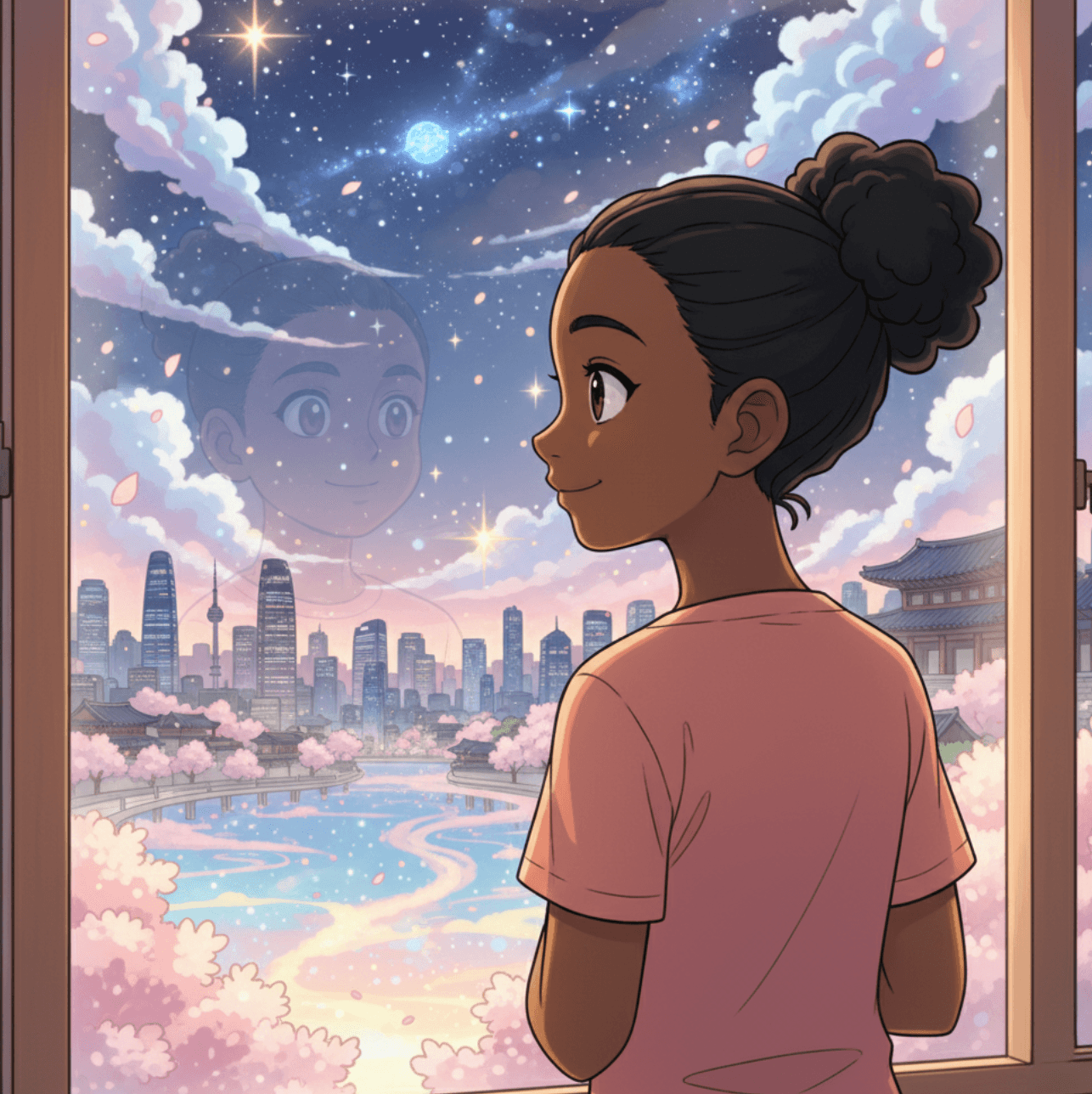 Page 6 — Olivia imagining herself walking through the streets of Seoul