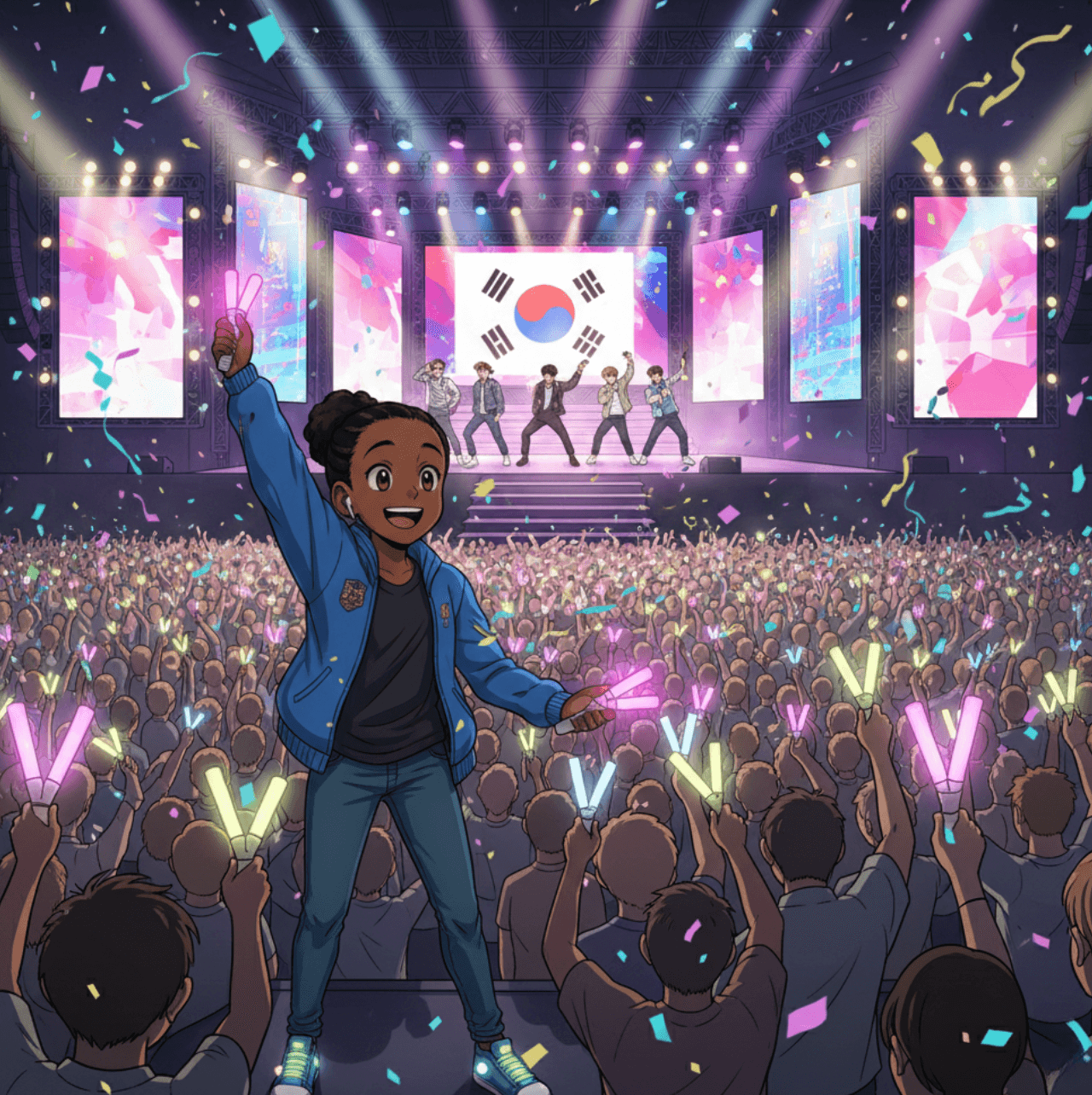 A joyful Korean meal scene representing cultural immersion and discovery